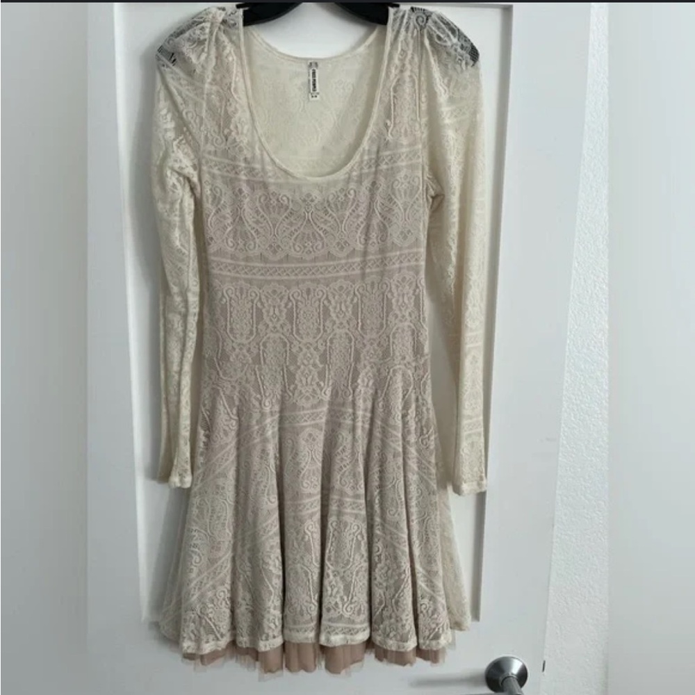 Free People Cream Lace Long Sleeve Dress